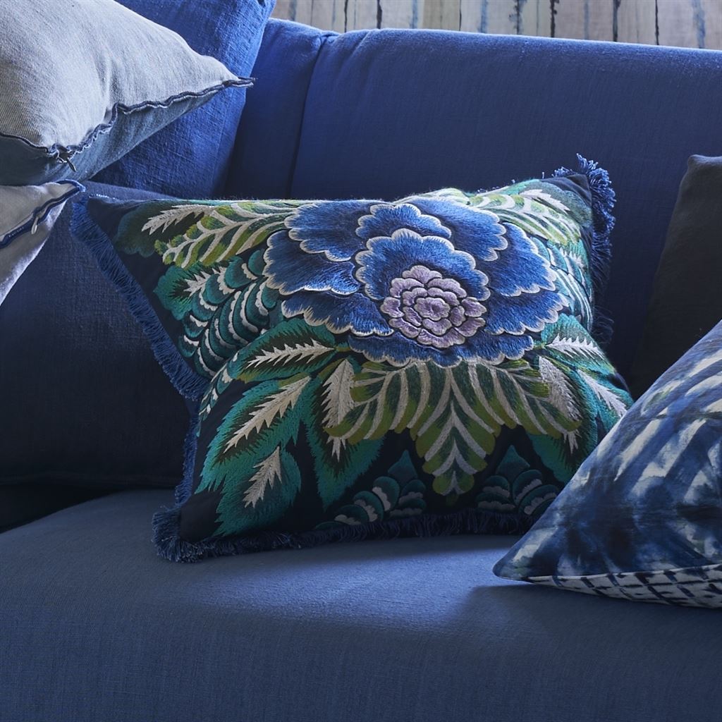 Rose De Damas Cushion By Designers Guild In Indigo Blue